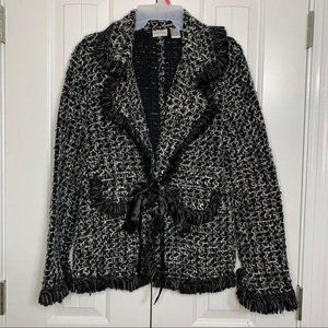 Newport News Black White Frill Ribbon Wrap Jacket